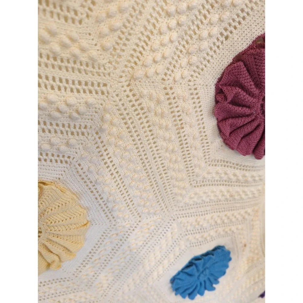 Antique Gorgeous Vintage Crochet Knitted Bed Spread Coverlet Scalloped Edges F/Q